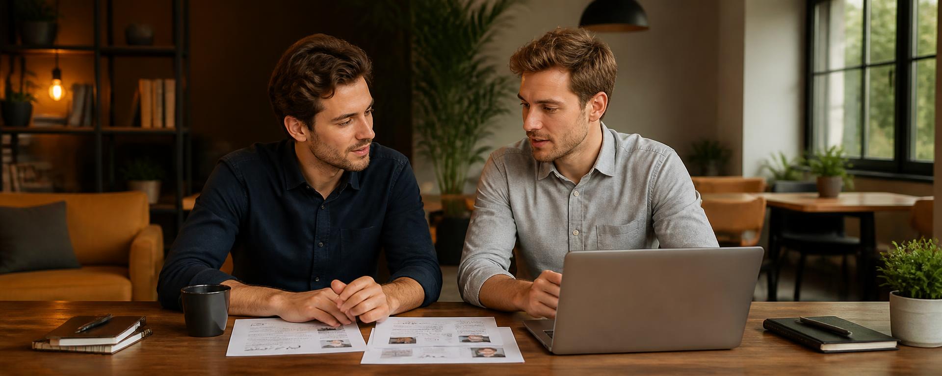 The two NextMove consultants reviewing a client's application together